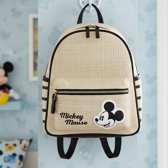 Disney Handbags - Disney Mickey Mouse Straw Raffia Style Mini Backpack 10”in x 7”in Disney Travel